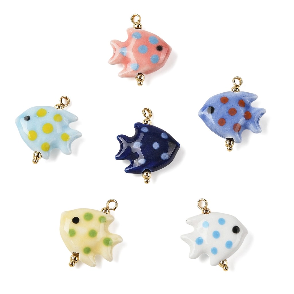 10pcs Handmade Porcelain Pendants with Stainless Steel Findings